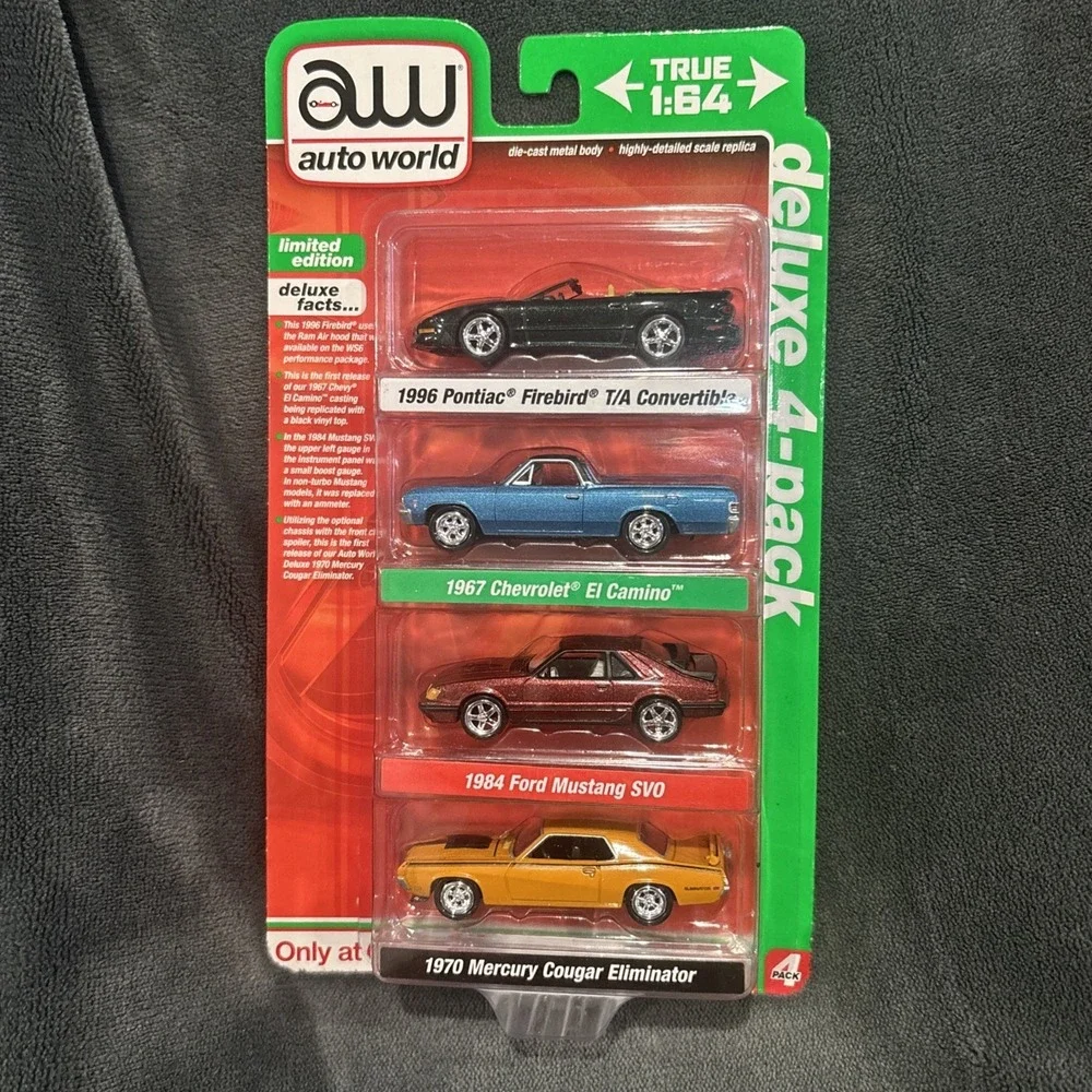 Auto World TARGET Exclusive Deluxe 4-Pack, Firebird, El Camino, Mustang & Cougar